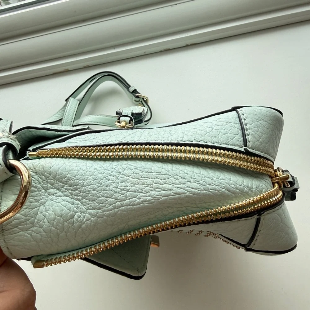 Rebecca Minkoff Studded Leather Crossbody Satchel Bag Mint Blue - Picture 5 of 13